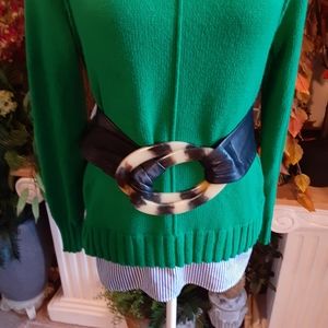 Black Leather Belt with Tortoiseshell Buckle